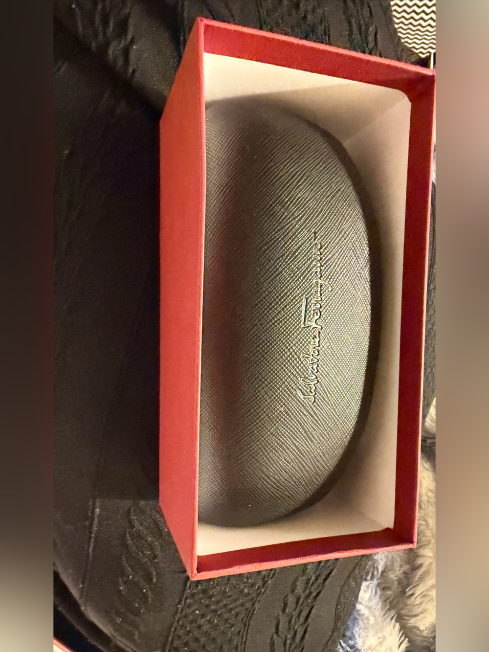 Salvatore Ferragamo Designer Black Leather Sunglass Case with Box